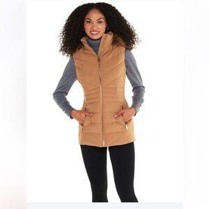 Michael Kors Camel Puffer Vest with Faux Fur Detachable Hood